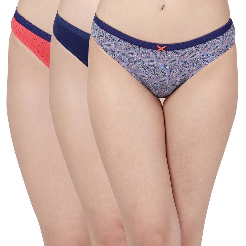 SOIE Mid Rise Medium Coverage Solid and Printed Cotton Stretch Brief Panty (Pack of 3)-Multi-Color (XL)